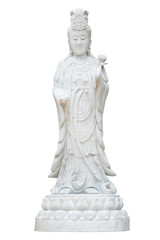 Kuan Yin marble sculpture isolated on white.