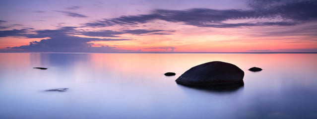 Coastal Sunrise, Huge Boulders in the Baltic Sea, Jasmund National Park, Rugen Island, Germany 