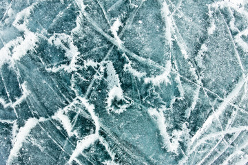 The pattern of cracks on the blue ice of Lake Baikal