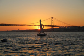 Fototapeta na wymiar April 25th Bridge in Lisbon at Twilight