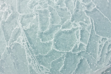 The pattern of cracks on the blue ice of Lake Baikal