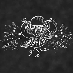 Fototapeten tekening "happy birthday" op krijtbord © emieldelange