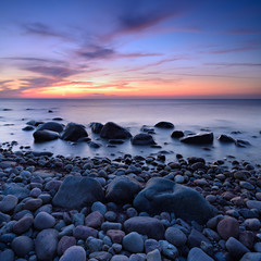 Coastal Sunset, Rocky Coastline with Boulders, Rügen Island, Germany