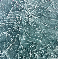 The pattern of cracks on the blue ice of Lake Baikal