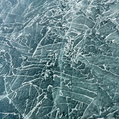 The pattern of cracks on the blue ice of Lake Baikal