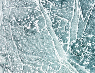 The pattern of cracks on the blue ice of Lake Baikal