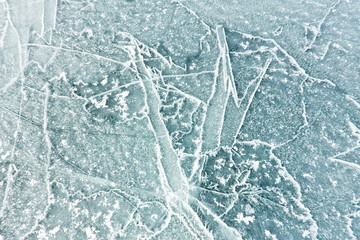 The pattern of cracks on the blue ice of Lake Baikal