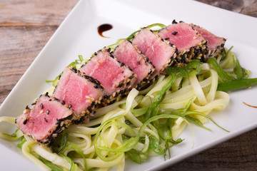 Tuna meat with salad