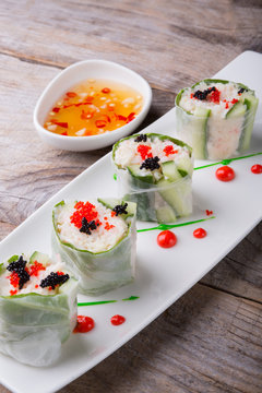 Spring roll with caviar