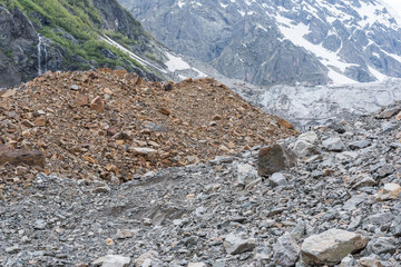 Moraine debris. The Caucasian Mountains. Chalaadi glacier, 10 km away from Mestia (Svaneti, Georgia)
