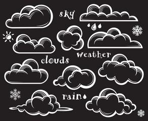 illustration of clouds collection on black background