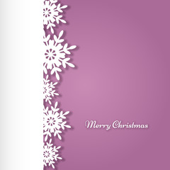 White snowflake border with shadow on a pink background with elegant text line. Vector illustraion.