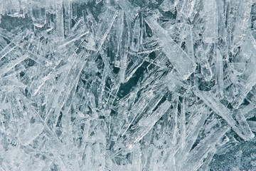 The pattern of cracks on the blue ice of Lake Baikal