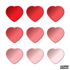 Set hearts red graduation colors. Vector hearts palette for design