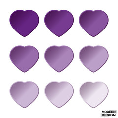 Set hearts purple graduation colors. Vector hearts palette for design