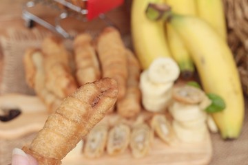 Deep fried banana traditional Indonesia , Banana Molen.