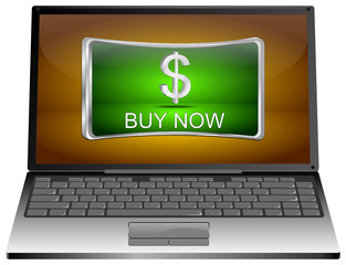 Laptop computer with Buy now Button - 3D illustration