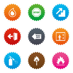 Fire safety, emergency icons. Extinguisher sign.