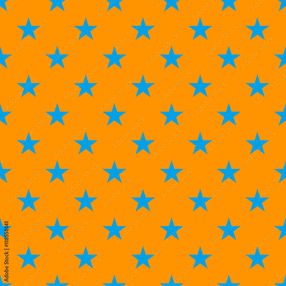 Poster seamless vector pattern.blue stars on yellow background.