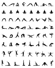 Black silhouettes of yoga and fitness, vector