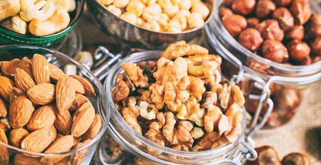 Various nuts in bowls