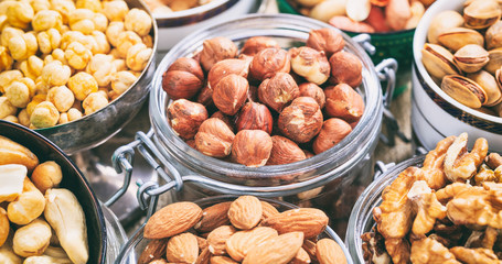 Various nuts in bowls