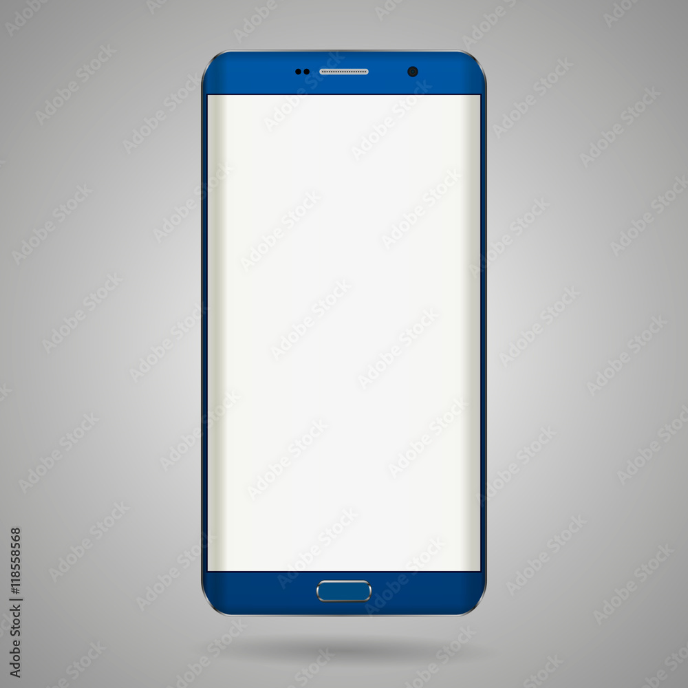 Poster smart phone with edge display design. dark blue color with blank white display.