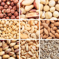 Various dried nuts collage