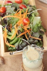 Vegetables salad with salad dressing is delicious.