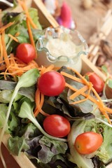 Vegetables salad with salad dressing is delicious.