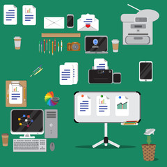 Set of vector flat design concept icons of office equipment