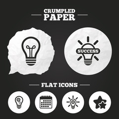 Light lamp icons. Energy saving symbols.