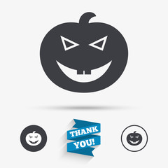Halloween pumpkin sign icon. Halloween party.