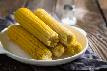Boiled corn on the table