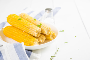 Boiled corn on the table
