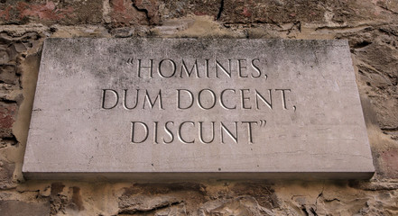 Homines dum docent discunt. A Latin phrase that means People learn while they teach. Engraved.