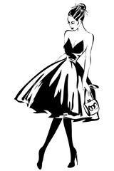 Black and white retro fashion woman model