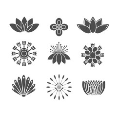 Flower black icons set. Isolated on white background.