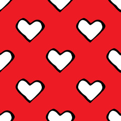 Heart seamless pattern. Design element for wedding greeting card, valentines day invitation, honeymoon postcard. Vintage style, hand drawn pen and ink
