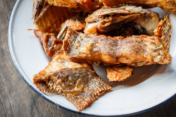 Deep Fried Tilapia Fish with salt, Top view.