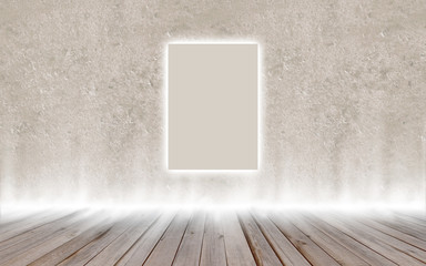 Mock up poster in vintage glowing loft interior, background, template design