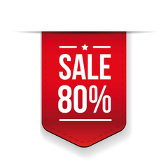 Sale 80% off banner red ribon