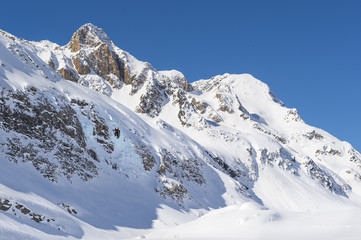 Fototapeta na wymiar Ice climbing at 4000m in Europe
