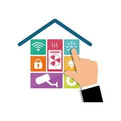 Fototapeta na wymiar hand smart house home technology icon set. Flat and Colorful illustration. Vector illustration