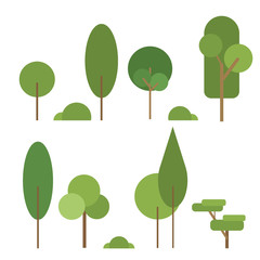 Set of abstract stylized trees. Natural forest vector.