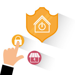 shield hand padlock solar panel smart house home technology app icon set. Flat and Colorful illustration. Vector illustration