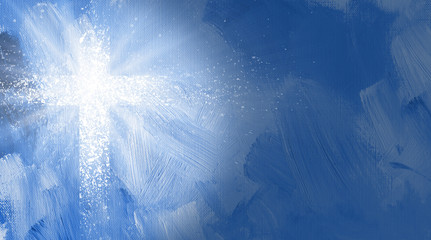 Obraz premium Graficzny krzyż chrześcijański z abstrakcyjnymi promieniami światła.