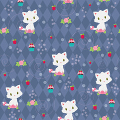 Seamless pattern. Sweet white kitten