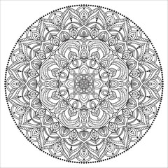 Hand drawing zentangle element. Black and white. Flower mandala