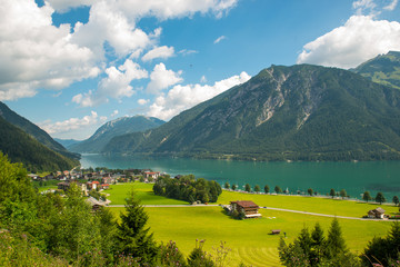 View of the nice Achensee in the Tyrolean alps - obrazy, fototapety, plakaty